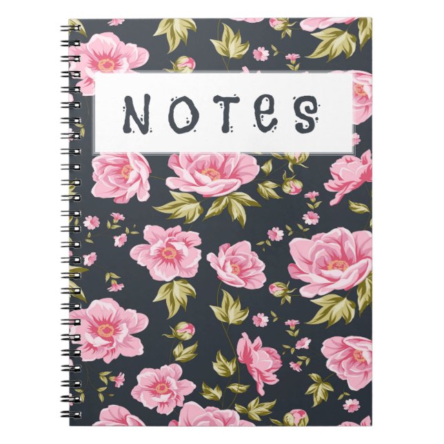 Floral Pattern With Pink Flowers And Green Leaves Notebook (Front)