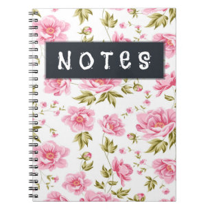 Floral Pattern With Pink Flowers And Green Leaves Notebook