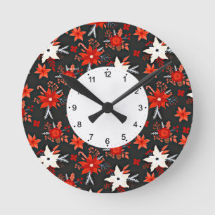 Floral Pattern with Red White Flowers-11438 Round Clock