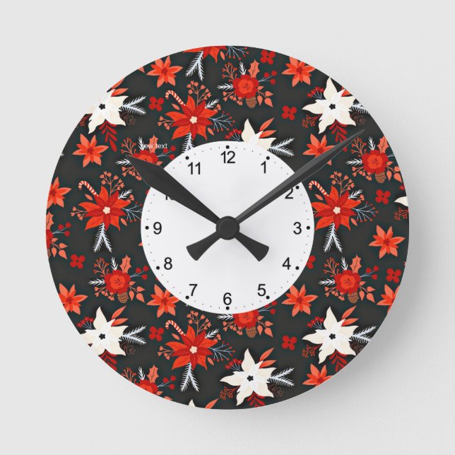Floral Pattern with Red White Flowers-11438 Round Clock (Front)