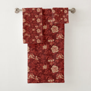 Floral Pattern with Rich Red Hues Bath Towel Set