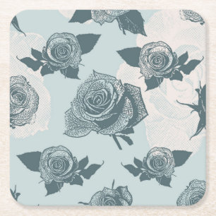 Floral pattern with rose square paper coaster
