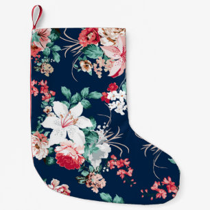 Floral pattern with roses and small flowers with v christmas stocking