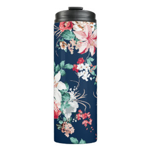 Floral pattern with roses and small flowers with v thermal tumbler