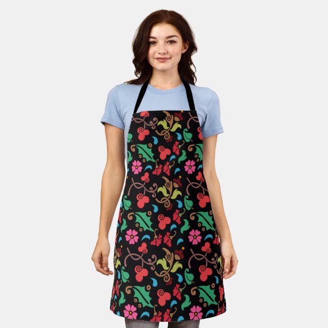 Floral Pattern With Smooth Colour Background-45673 Apron (Worn)