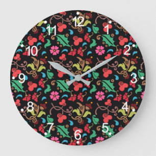 Floral Pattern With Smooth Colour Background-45673 Large Clock