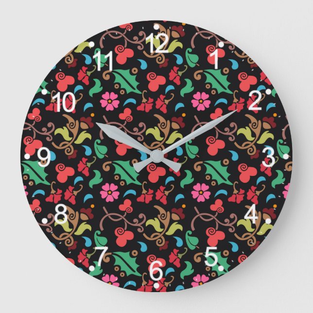 Floral Pattern With Smooth Colour Background-45673 Large Clock (Front)