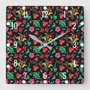 Floral Pattern With Smooth Colour Background-45673 Square Wall Clock