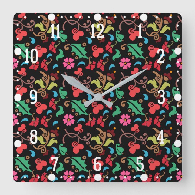 Floral Pattern With Smooth Colour Background-45673 Square Wall Clock (Front)