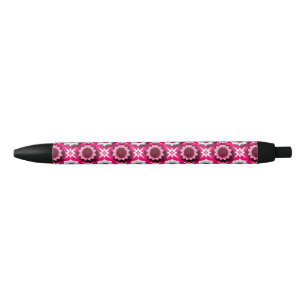 Floral Pattern With Vibrant Pink and White Lotus Black Ink Pen