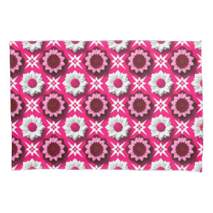 Floral Pattern With Vibrant Pink and White Lotus Pillowcase