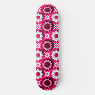 Floral Pattern With Vibrant Pink and White Lotus Skateboard