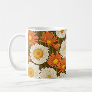 Floral pattern with white and orange flowers coffee mug