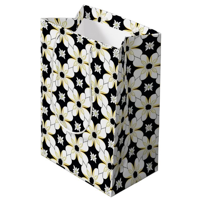 Floral Pattern with White and Yellow Flower Medium Gift Bag (Back Angled)