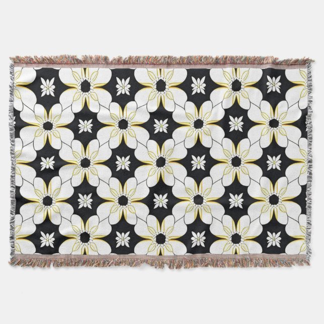 Floral Pattern with White and Yellow Flower Throw Blanket (Front)