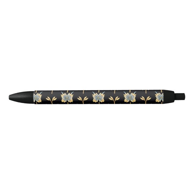 Floral Pattern With Yellow Flowers Black Ink Pen (Front)