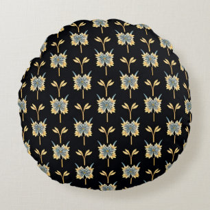 Floral Pattern With Yellow Flowers Round Cushion