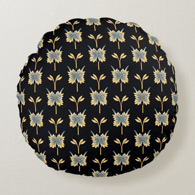 Floral Pattern With Yellow Flowers Round Cushion (Front)