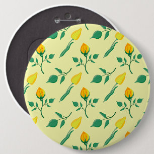 Floral pattern with yellow rose and tulip flowers 6 cm round badge