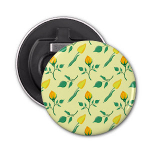 Floral pattern with yellow rose and tulip flowers bottle opener
