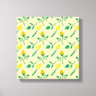 Floral pattern with yellow rose and tulip flowers canvas print