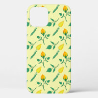 Floral pattern with yellow rose and tulip flowers