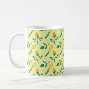 Floral pattern with yellow rose and tulip flowers coffee mug