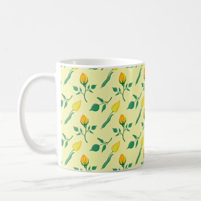 Floral pattern with yellow rose and tulip flowers coffee mug (Left)