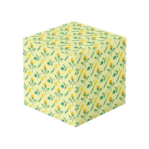 Floral pattern with yellow rose and tulip flowers cube