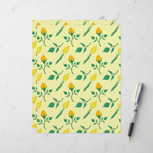 Floral pattern with yellow rose and tulip flowers custom letterhead