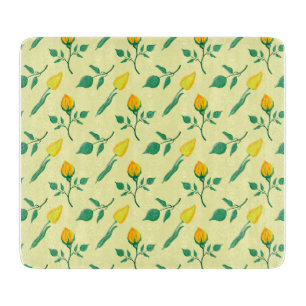 Floral pattern with yellow rose and tulip flowers cutting board