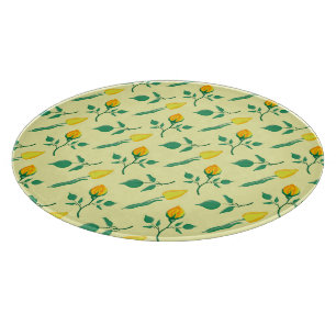 Floral pattern with yellow rose and tulip flowers cutting board