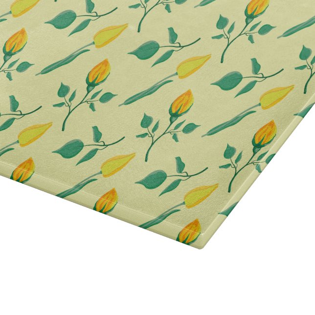 Floral pattern with yellow rose and tulip flowers cutting board (Corner)