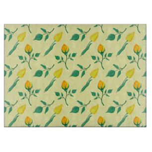 Floral pattern with yellow rose and tulip flowers cutting board