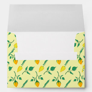 Floral pattern with yellow rose and tulip flowers envelope