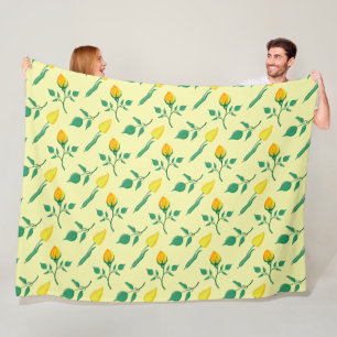 Floral pattern with yellow rose and tulip flowers fleece blanket