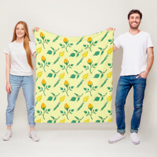 Floral pattern with yellow rose and tulip flowers fleece blanket