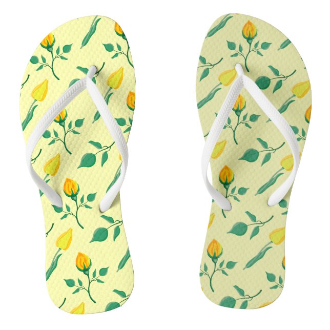 Floral pattern with yellow rose and tulip flowers flip flops (Footbed)
