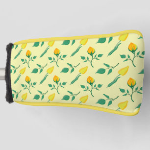 Floral pattern with yellow rose and tulip flowers golf head cover