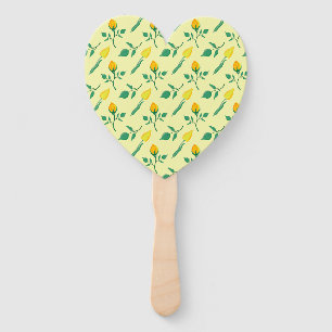 Floral pattern with yellow rose and tulip flowers hand fan