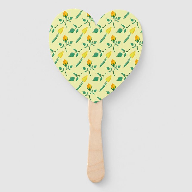 Floral pattern with yellow rose and tulip flowers hand fan (Front)