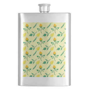 Floral pattern with yellow rose and tulip flowers hip flask