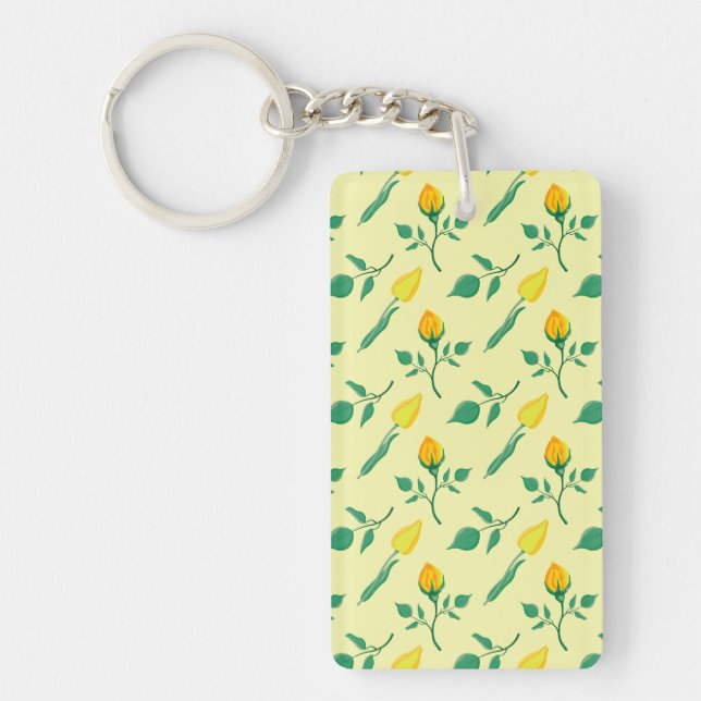 Floral pattern with yellow rose and tulip flowers key ring (Front)