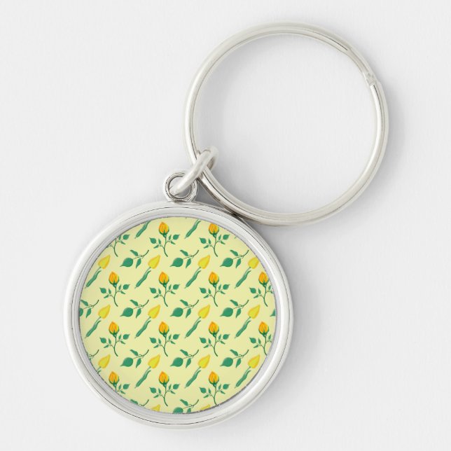 Floral pattern with yellow rose and tulip flowers key ring (Front)