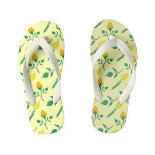 Floral pattern with yellow rose and tulip flowers kid's flip flops