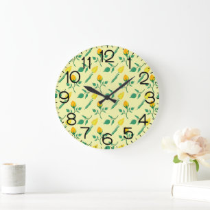 Floral pattern with yellow rose and tulip flowers large clock