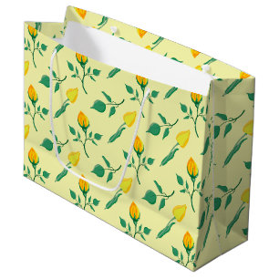 Floral pattern with yellow rose and tulip flowers large gift bag