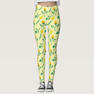 Floral pattern with yellow rose and tulip flowers leggings