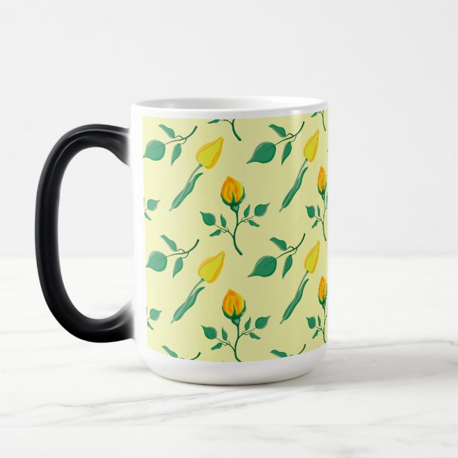 Floral pattern with yellow rose and tulip flowers magic mug (Left)