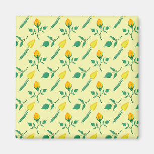 Floral pattern with yellow rose and tulip flowers magnet